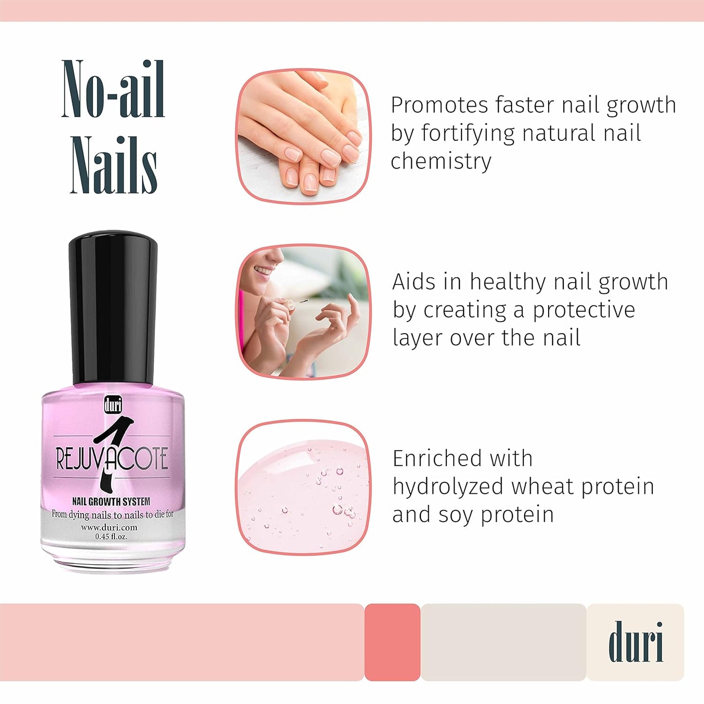 duri Rejuvacote 1 Nail Growth System - Original Maximum Strength Formula - Nail Strengthener and Nail Growth - Base and Top Coat - Pack of 2-0.45 fl. oz.