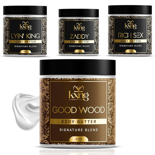KXNG Cosmetics, Body Butter, Organic Skin Care for Men and Women, Body Moisturizer Lotions and Creams, Raw Shea Butter, Cocoa Butter, Mango, Coconut Oil, Hand, Foot, All Skin Types (4oz 4-pack)