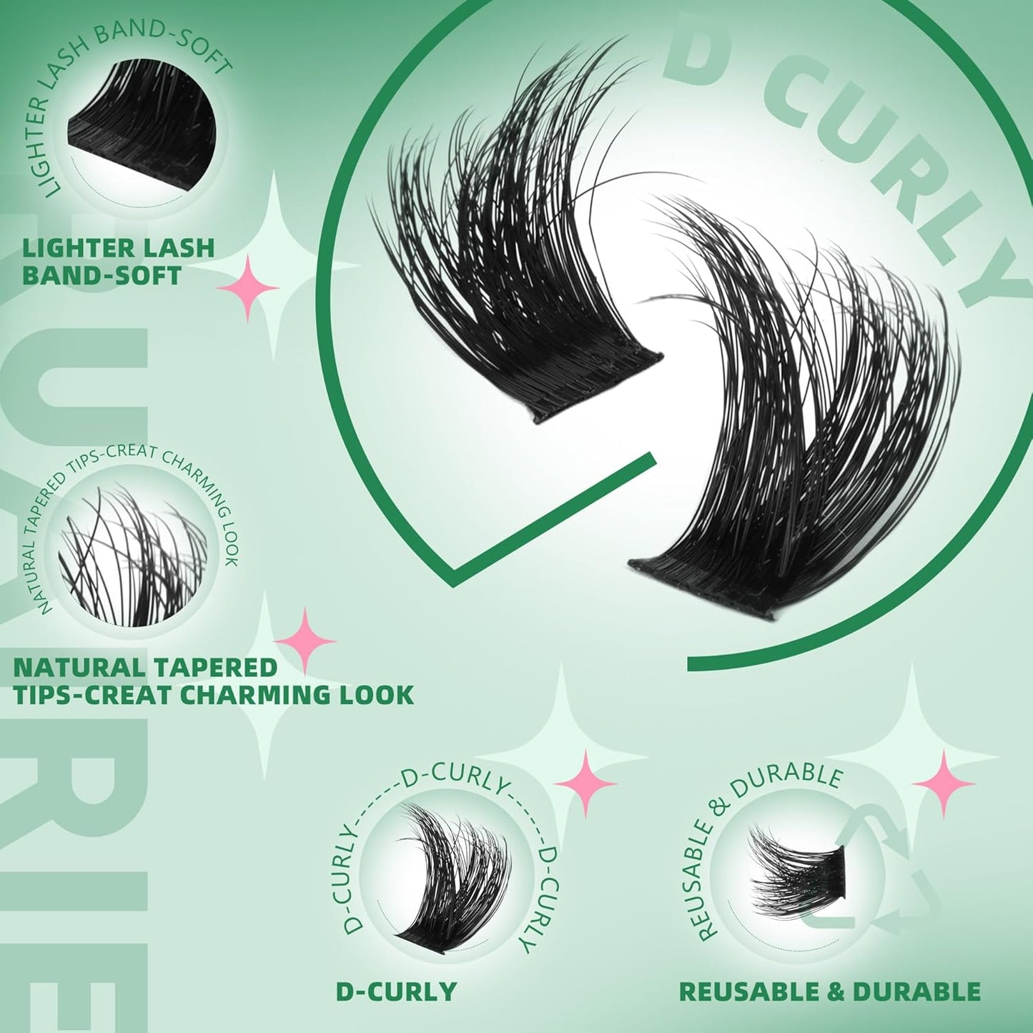 Ruairie Lash Clusters Eyelash Clusters Eyelash Extensions Thick Cluster Lashes Extension 8-16MM Individual Lashes 300D Volume Eye Lash Clusters D-Curly Individual Eyelashes Wispy