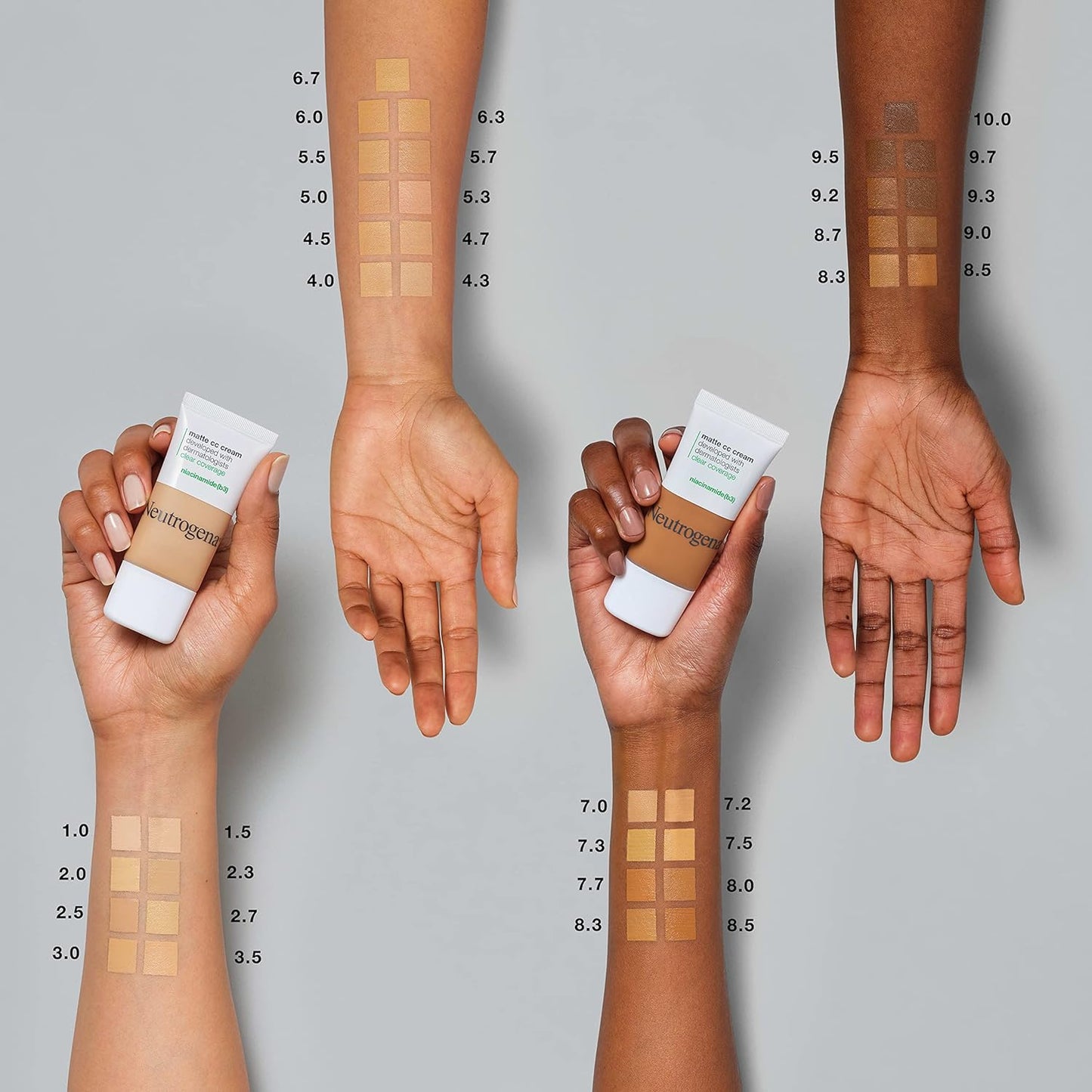 Neutrogena Clear Coverage Flawless Matte CC Cream, Full-Coverage Color Correcting Cream Face Makeup with Niacinamide (b3), Hypoallergenic, Oil Free & Fragrance Free, Nougat, 1 oz