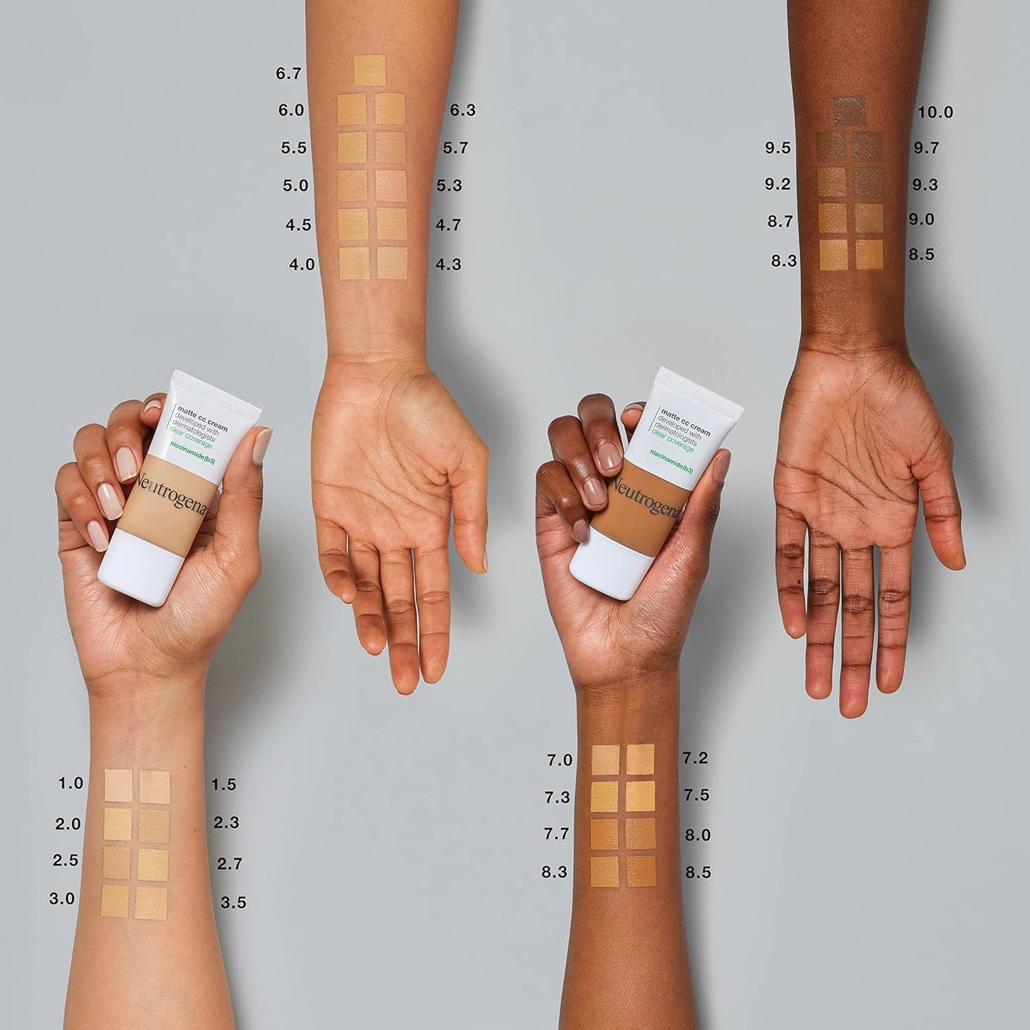 Neutrogena Clear Coverage Flawless Matte CC Cream, Full-Coverage Color Correcting Cream Face Makeup with Niacinamide (b3), Hypoallergenic, Oil Free & Fragrance Free, Cinnamon, 1 oz