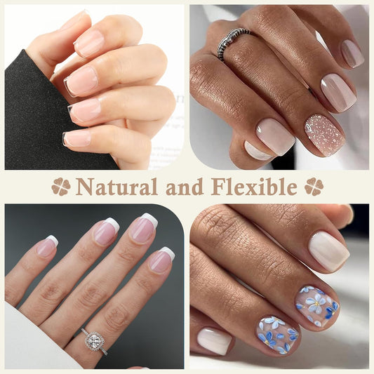 Extra Short Square Fake Nails, Soft Gel Pre-Shaped Acrylic XS Short Square Nail Tips, Half Matte Full Cover Clear Press on Flase Nail Tips for Nail Extension Home DIY 240pcs/12 Sizes