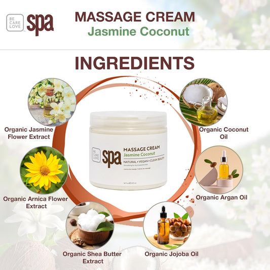 Be Care Love (BCL) Spa Massage Creams (16 fl oz, Jasmine & Coconut)