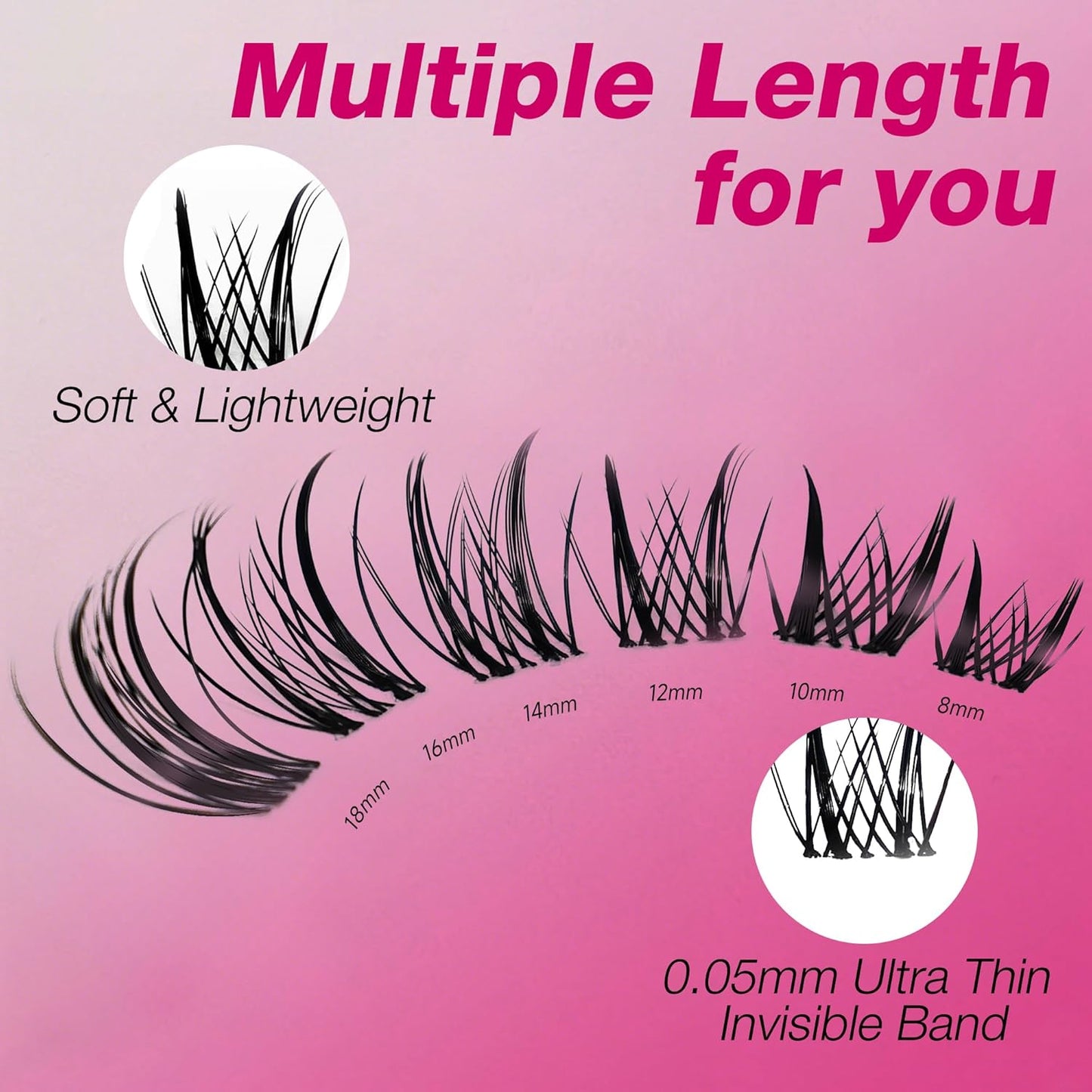 VEYESBEAUTY Lash Clusters Eyelash Extensions Thin & Invisible Band DIY Individual False Eyelashes Newbie's Five-Second Series Wispy Lash Tray for Self-application, Sylph Lashes 8-18mm Mixed Length