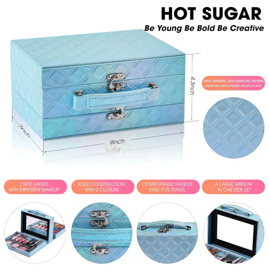 Hot Sugar Makeup Kit for Preteen Girls 10-12, Birthday Christmas Makeup Gift Set for Teens 16-18, All in One Beginner Makeup Kit for Women Full Kit (Blue Diamond)
