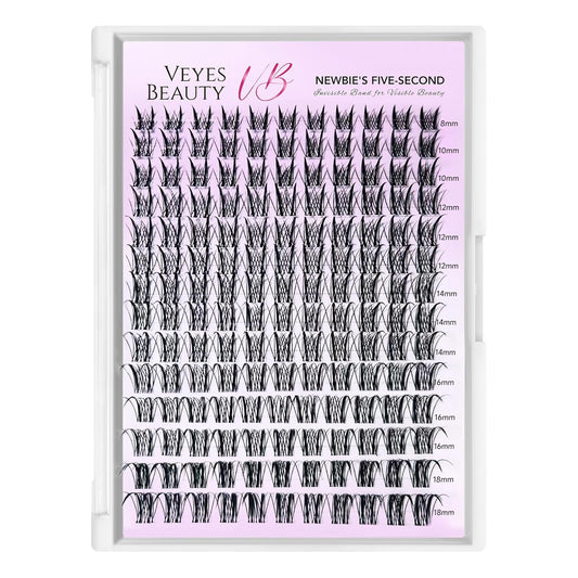 VEYESBEAUTY Lash Clusters Eyelash Extensions Thin & Invisible Band DIY Individual False Eyelashes Newbie's Five-Second Series Wispy Lash Tray for Self-application, Sylph Lashes 8-18mm Mixed Length