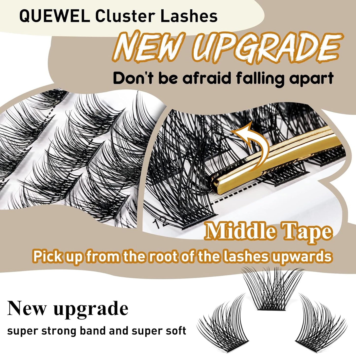 QUEWEL Cluster Lashes 144 Pcs Wide Stem Individual Lashes C/D Curl 8-16mm Length DIY Eyelash Extension False Eyelashes Natural&Mega Styles Soft for Personal Makeup Use at Home (Natural-D-MIX-144 Pcs)