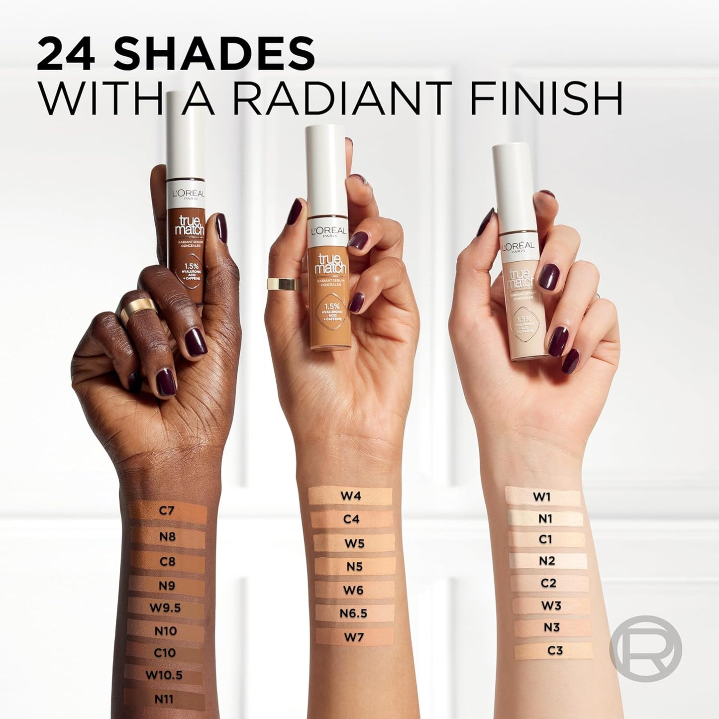 L’Oréal Paris True Match Radiant Serum Concealer, Brightening Under Eye Concealer Make Up with 1.5% Hyaluronic Acid and Caffeine, W7, 0.33 Oz