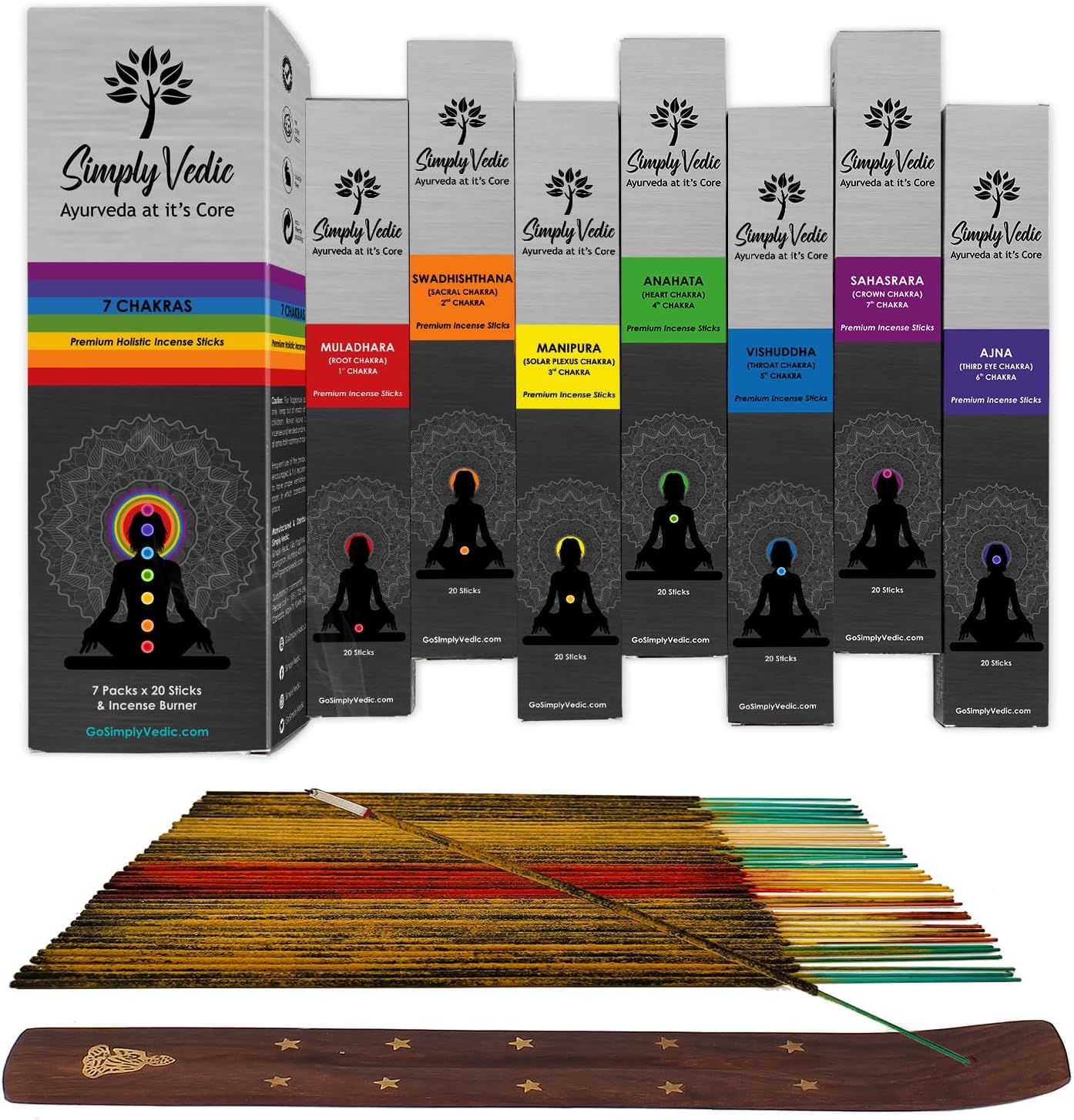 7 Chakra Incense Sticks, Aromatic Bliss for Balance & Healing| Handcrafted 140 Sticks with Pure Natural Scents to Align Energy Centers, Aromatherapy, Meditation, Yoga, Promote Relaxation