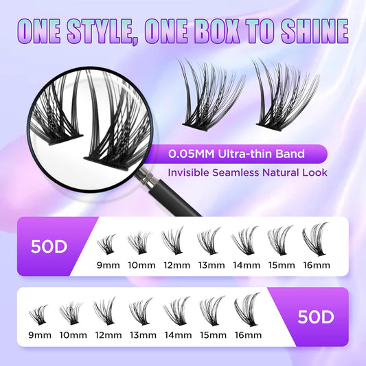 Lash Extension Kit DIY Lash Clusters Kit Eyelash Extensions Individual Lashes Extensions with (280Pcs, 50D, 0.07D 9-16mm)