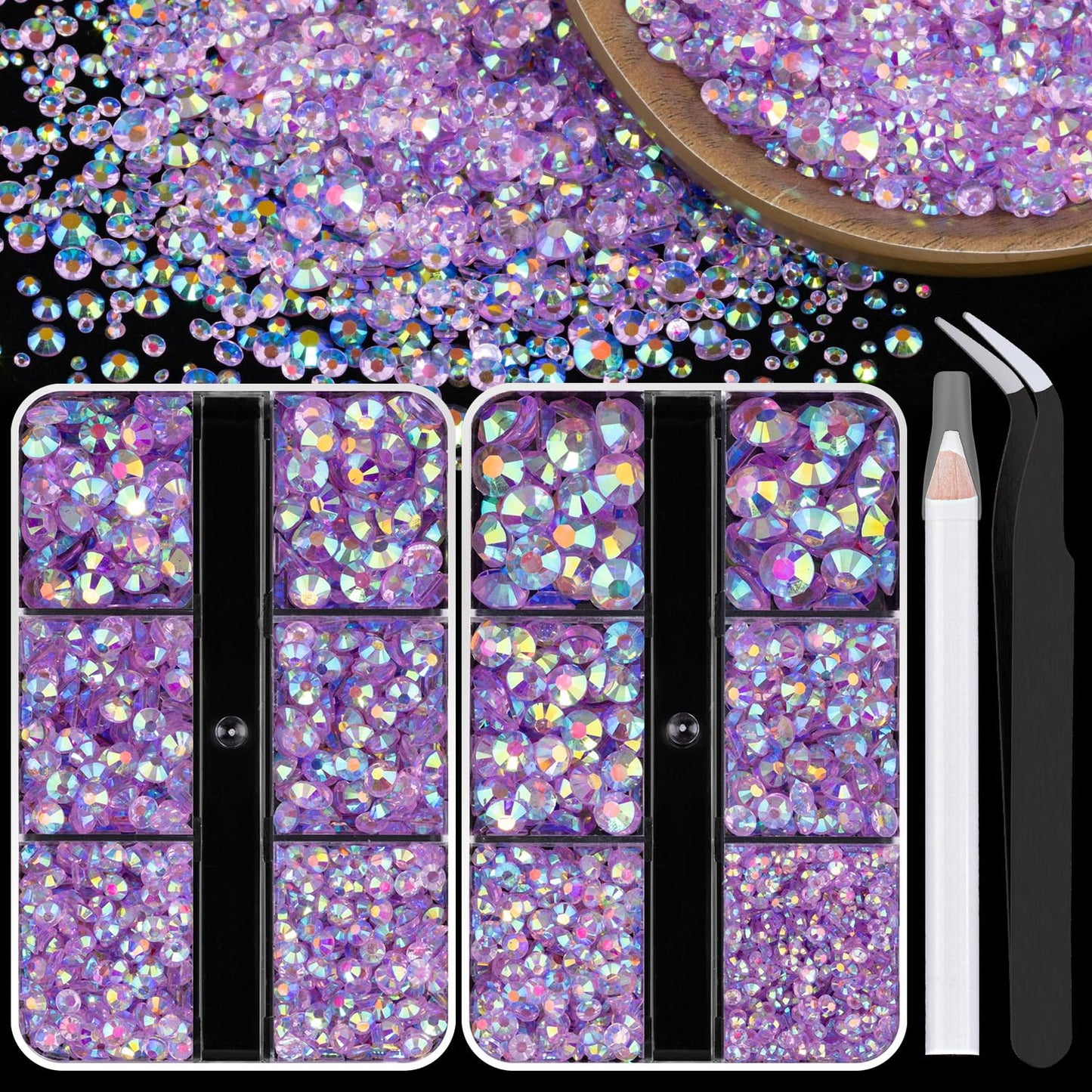 Resin Rhinestones Crafting, 2/3/4/5/6mm Flatback Jelly Rhinestones, 2 Boxes Transparent Lavender Purple AB Non Hotfix Gems for Bedazzling Crafts Mugs Tumblers Clothes Makeup Nail