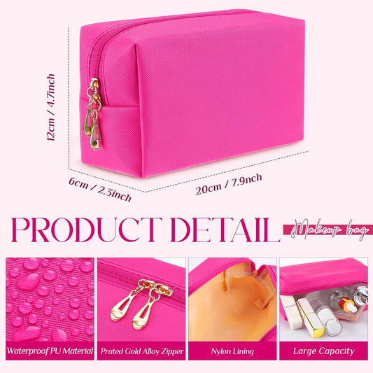 Kigeli 15 Pcs Aesthetic Makeup Bags PU Leather Cosmetic Pouches Waterproof Plain Toiletry Bags Makeup Pouches Bulk for Women Party Gift Travel Storage Organizer(Rose Red)