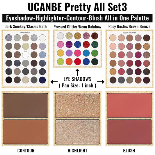 UCANBE Eyeshadow Palette with 15 Brushes Makeup Sets, Pigmented Eye Makeup Pallet Holiday Gift Set, Matte Smokey Rosy Neutral Glitter Eye Shadow Powder & Contour Highlight Blush All-in-One Make Up Kit