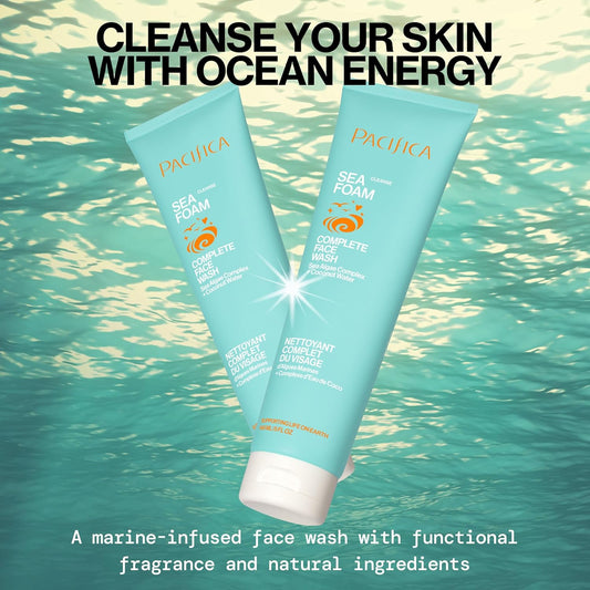 Pacifica Beauty Sea Foam Face Cleanser, Daily Gentle Foaming Face Wash, With Coconut Water + Sea Algae Complex, Removes Makeup, For Combination and Oily Skin, Vegan and Cruelty Free, Clean Skin Care
