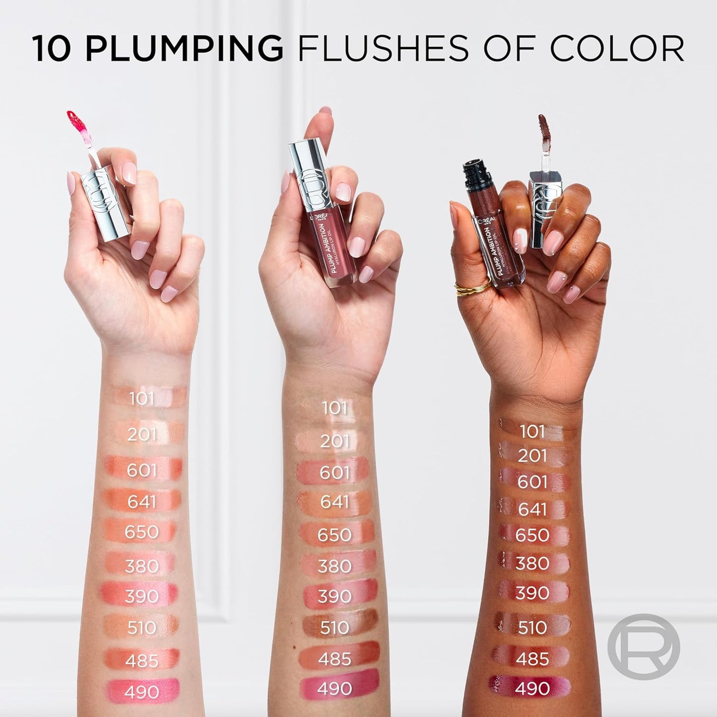 L'Oreal Paris Plump Ambition Hyaluron Lip Oil, 24 HR Lip Gloss with Hyaluronic Acid, Volumizing Formula with Glass-Like Shine, Cristal Clear 101, 0.16 Fl Oz