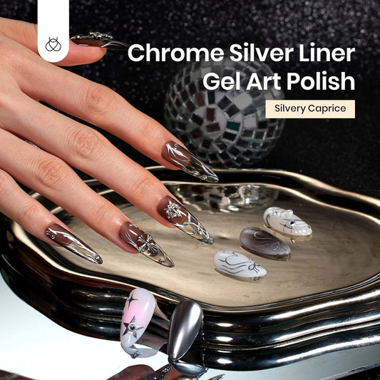 Beetles Metallic Silver Liner Gel Nail Art 7ml French Tip Gel Nail Polish 3D Mirror Chrome Effect Metal Painted Pens for Thin French Swirl Line Nail Art Polish Soak off Uv Lamp Manicure Salon