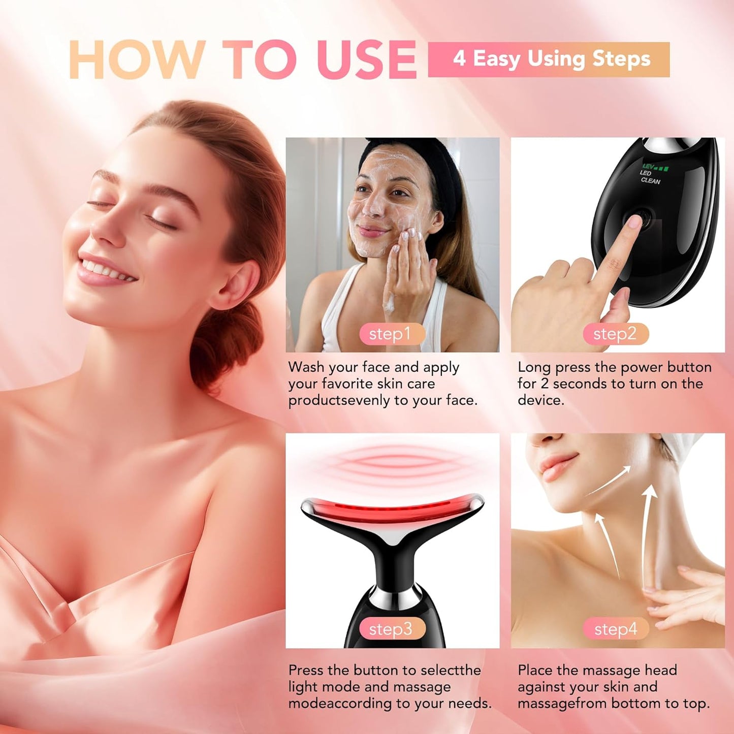 Red-Light-Therapy-for-Face, Facial Massager Wand with 7 Color - Birthday, Christmas, Mothers Day, Valentines Day, Self Care Gifts for Her Women Mom Best Friend Wife Teacher (Black)