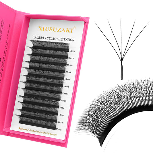W Lash Extensions Supplies 5D Eyelash Extensions W Shape 0.07mm Thickness D Curl 12mm Premade Fans Easy Fan Lashes Volume Matte Black 12 Rows Crisscross Eye Lashes(W-5D-0.07-D,12mm)
