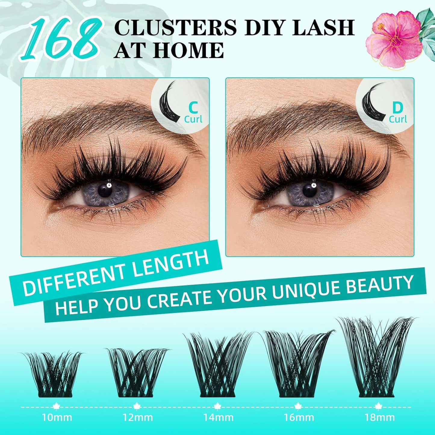 Lash Clusters Wet Look 168Pcs Eyelash Cluster Ultra-Thin Lash Band Eyelashes Extensions Spiky Anime Wide Span Lashes(Tulip,D-Mix10-18mm)