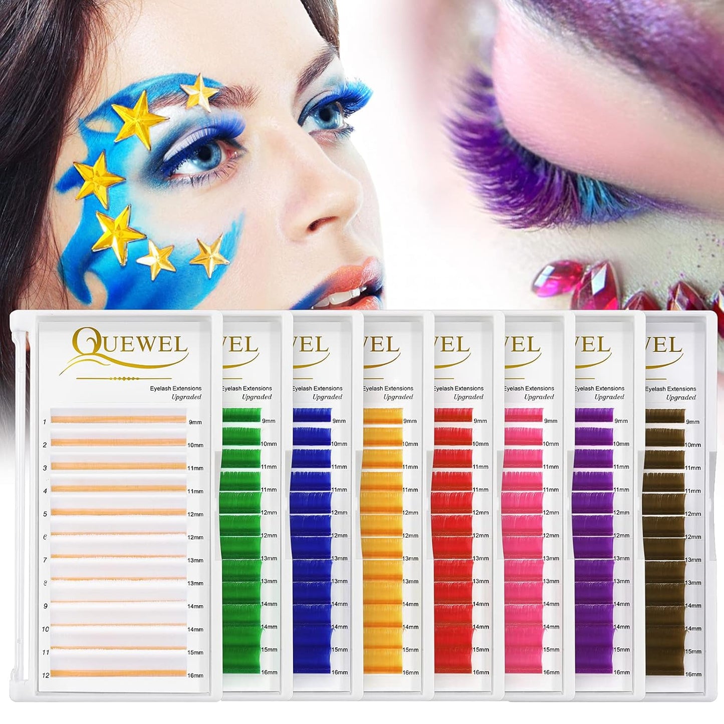 QUEWEL Easy Fan Volume Lashes .07 D Curl Brown 9-16mm Mixed Lash Tray Color Extensions Self Fanning 2D-10D Eyelash Extensions (Brown 0.07 D 9-16mm)