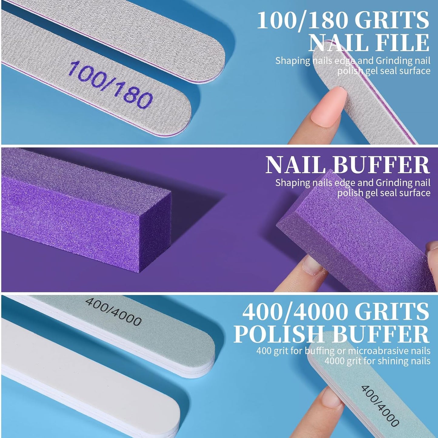 Teenitor Nail Files and Buffers, Cuticle Remover, Nail Care Kit, Nail File, Cuticle Softener, Cuticle Oil, Cuticle Pusher, Cuticle Peeler Scraper, Cuticle Remover Liquid, Nail File Kit Lavender