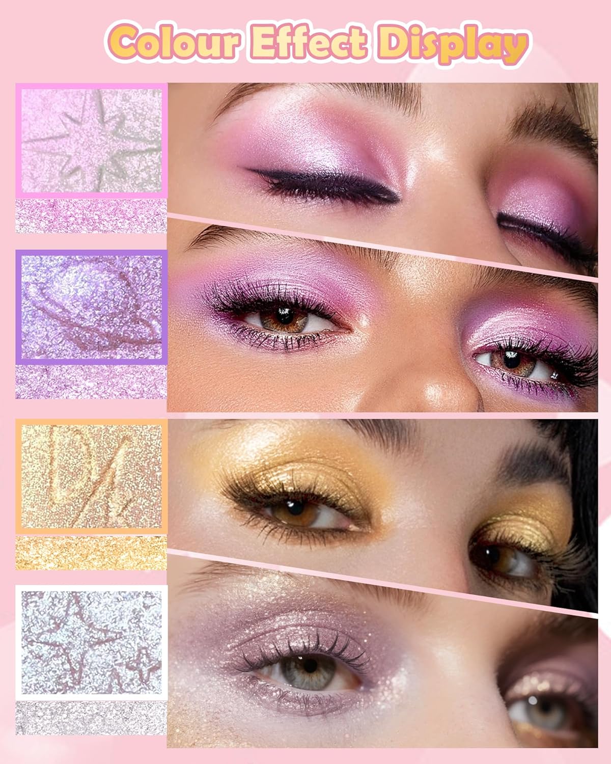 Holographic Multichrome Glitter Eyeshadow&Highlighter Palette, Sparkling Color Shift Metallic Shimmer Face Eye Shadow Palette,Highly Pigmented Cream Purple Mermaid Facial Illuminator Fairy Makeup-02