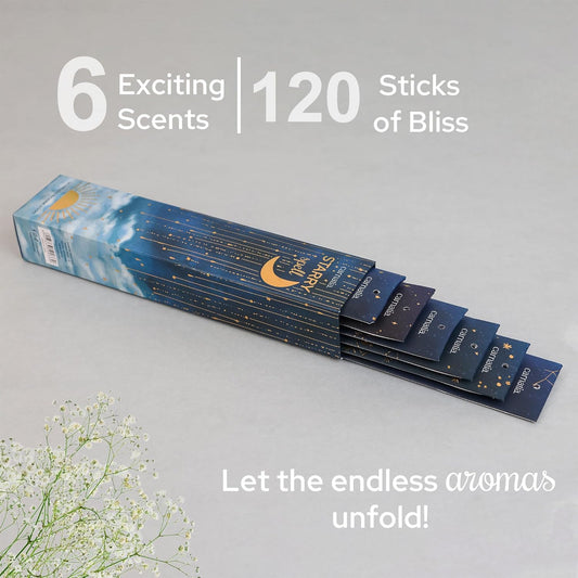 Carnatia Starry Spell Incense Sticks – Set of 6 Mystical Scents, 120 Premium Sticks for Creativity, Focus, Manifestation & Meditation | Natural, Slow-Burning for Spiritual Rituals & Self-Care!
