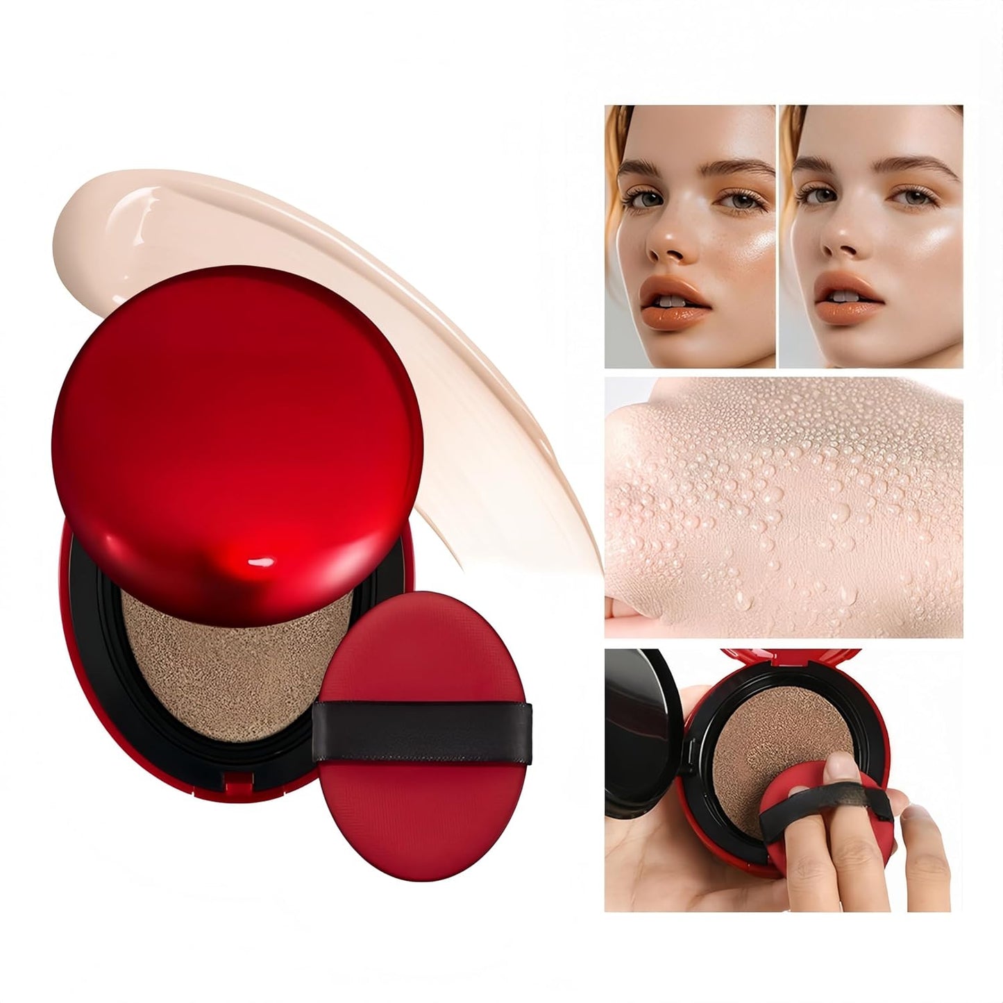 MAEPEOR Cushion Foundation 9 Colors Full Coverage Weightless Satin Glow Foundation Hydrating Long-Lasting Cushion BB Cream (Color 02)