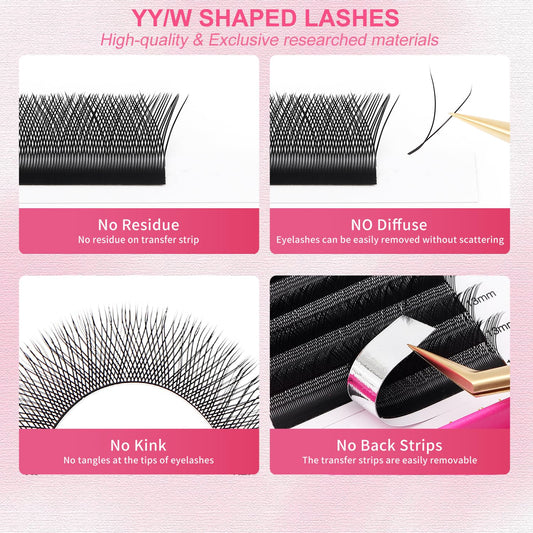 YY Lash Extensions Supplies Y Eyelash Extensions 0.07mm Thickness D Curl 10mm Premade Fans 4D Russian Volume Matte Black 12 Rows Crisscross Eye Lashes(YY-0.07-D,10mm)