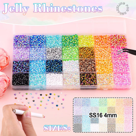 13000Pcs Resin Rhinestones with B7000 Jewelry Glue for Crafting, Multicolors 4mm Non Hotfix Flatback Gems, Bedazzling Crystal for DIY Crafts Clothing Tumblers Mugs Shoes Fabric Decor Nail Art