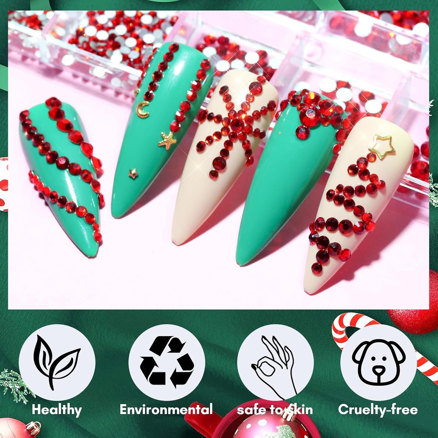 Makartt Red Nail Rhinestones Flatback Rhinestones Multi-Size Round Crystal Glass Nail Charms Diamonds Nail Jewels for DIY Crafts Makeup Nail Art Supplies Accessories Christmas Gift