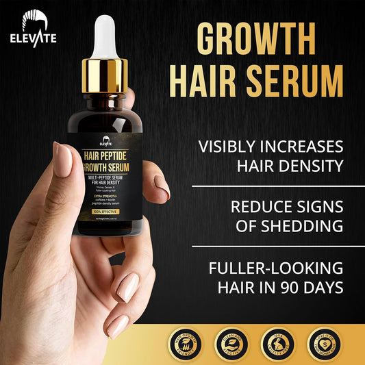 Elevate Multi-Peptide Hair Growth Serum Caffeine + Biotin Peptide Density for Fuller Thicker Visibly Longer Natural Hair Regrowth – Vegan Safe & Gentle Scalp Serum Formula Treatment for Thinning Loss
