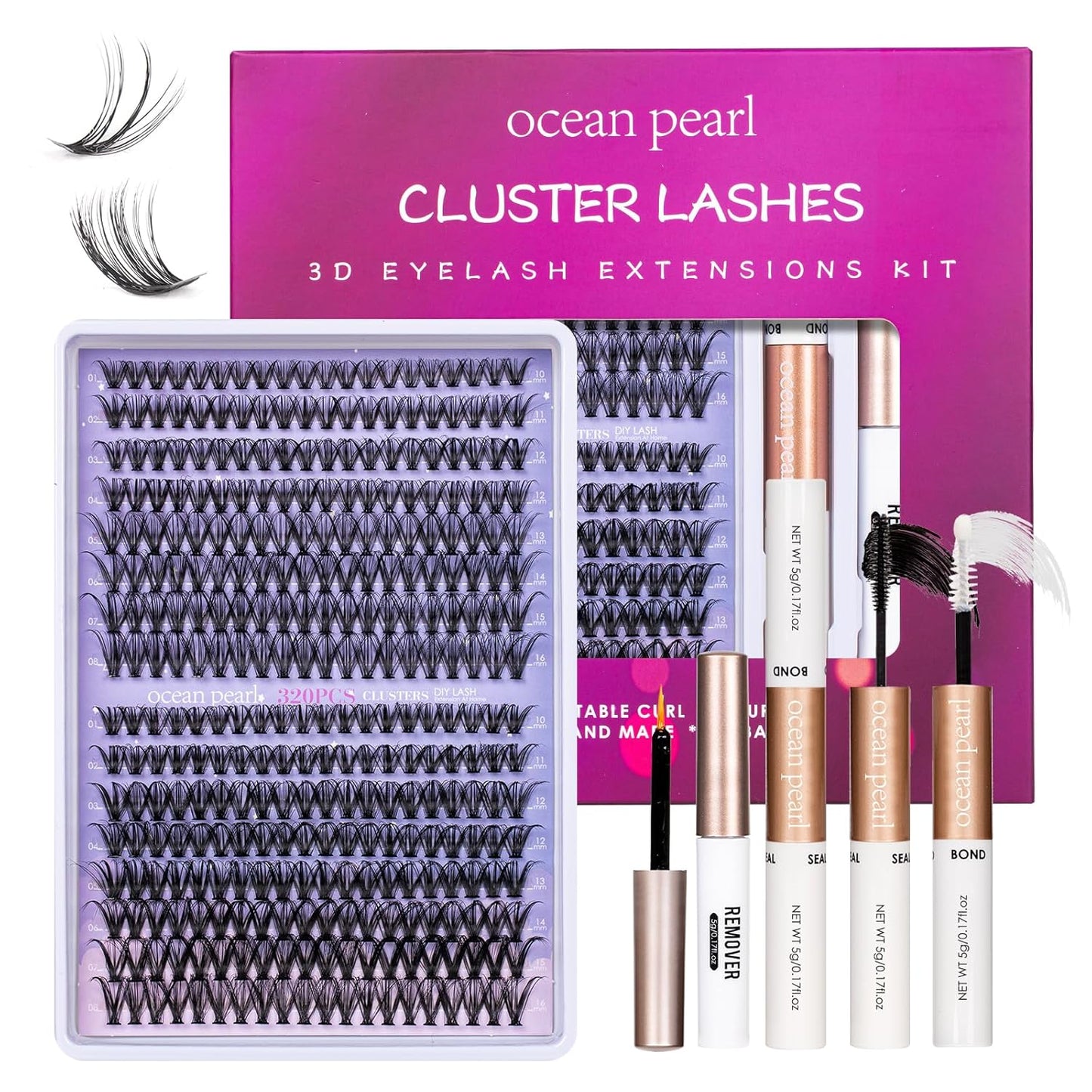 DIY Lash Extension Kit 320 Pcs Lash Clusters Kit Individual Lashes Natural 10-16mm C/D Curl with Bond Seal Tweezers Lash Glue Remover False Eyelashes for Beginner Eyelash Extensions at Home (30D+40D)