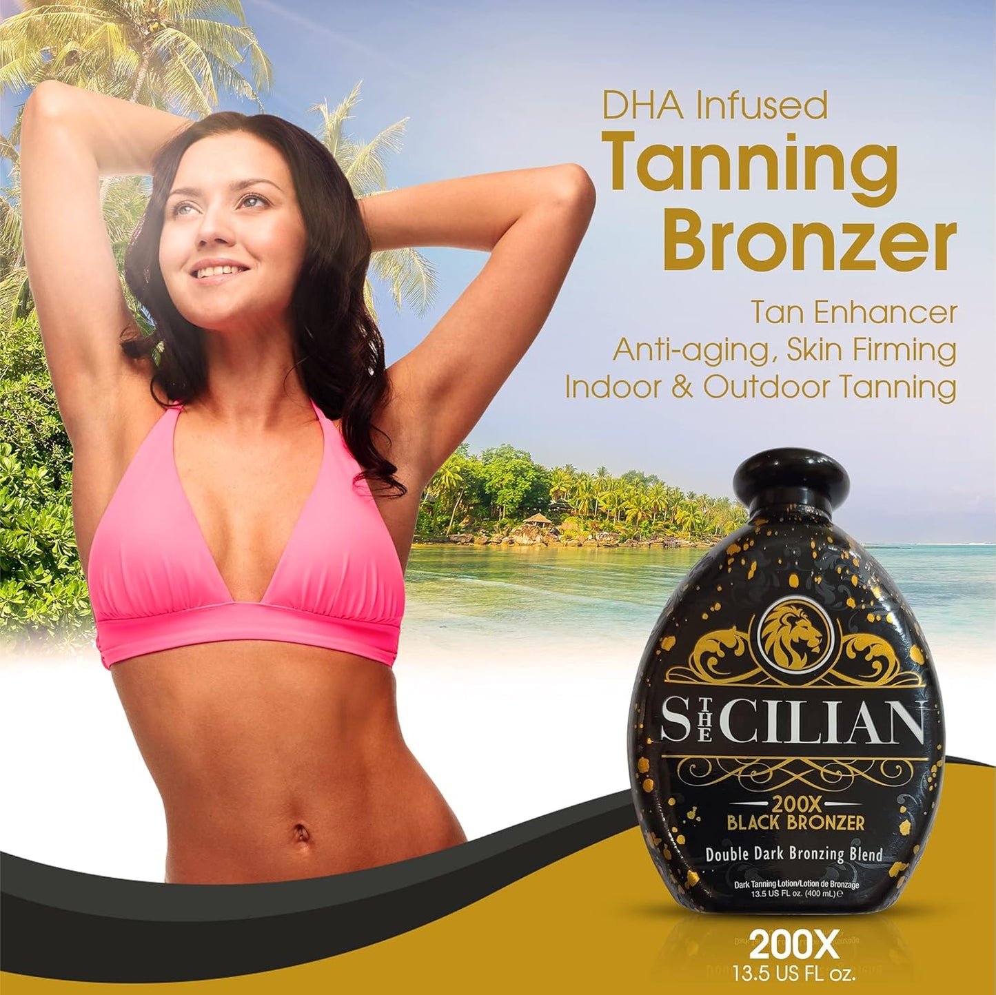 The Sicilian 200X Dark Black Bronzer Tanning Lotion - BEST for Glowing Skin - Gradual Bronzing & Sunless Self Tanner Lotion - Luxurious Sunless Body Tanning Lotion Nourishes Skin