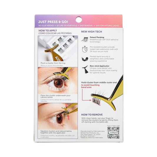 KISS imPRESS Falsies Self Adhesive Eyelashes, Press On Lashes, 12mm-14mm Glam Volume Lashes, Black, No Glue Needed, Invisible Band, 36 Lash Clusters & Non-Stick Applicator - Voluminous