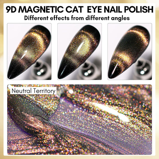Makartt Cat Eye Gel Nail Polish: Black Hole Holographic Sparkly Gels with Magnet Stick, UV LED Soak Off Gel Polish for Nail Art Designs, Neutral Territory