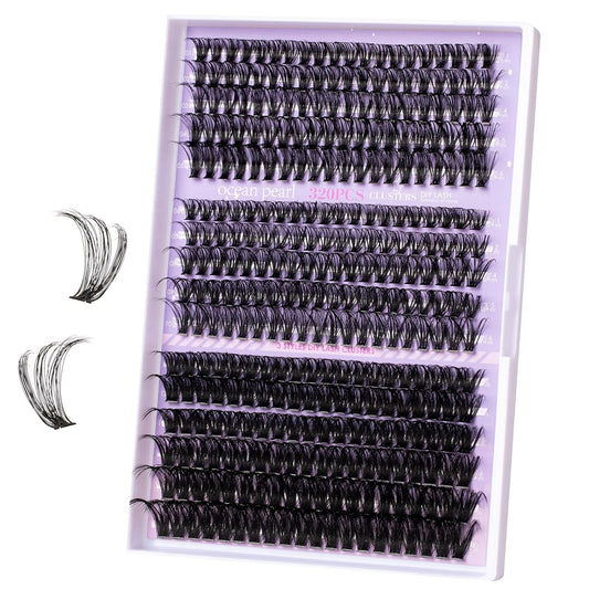 Ocean Pearl Lash Clusters 320PCS Thick Individual Lashes 11-20MM 40D 50D 100D DIY Lash Extension Soft Eyelashes Thick Volume Fake Lashes D Curl Cluster Eyelash Extensions For Beginners-40+50+100D