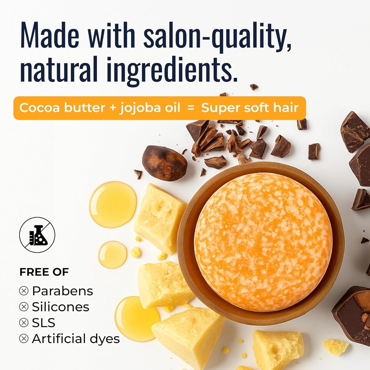 Sunshine Shampoo Bar, Vegan Solid Hair Cleanser with Mango, Orange, Pineapple, and Vanilla, for All Hair Types, Zero Waste, Travel-Friendly, Clean Beauty