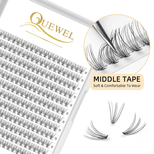 QUEWEL Cluster Lashes 240Pcs Individual Lashes 10D 0.10D Curl 11mm Knot-Free Lash Extensions Clusters Lashes Soft&Natural False Eyelashes Individual DIY Eyelash Extension at Home(10D 0.10D 11)