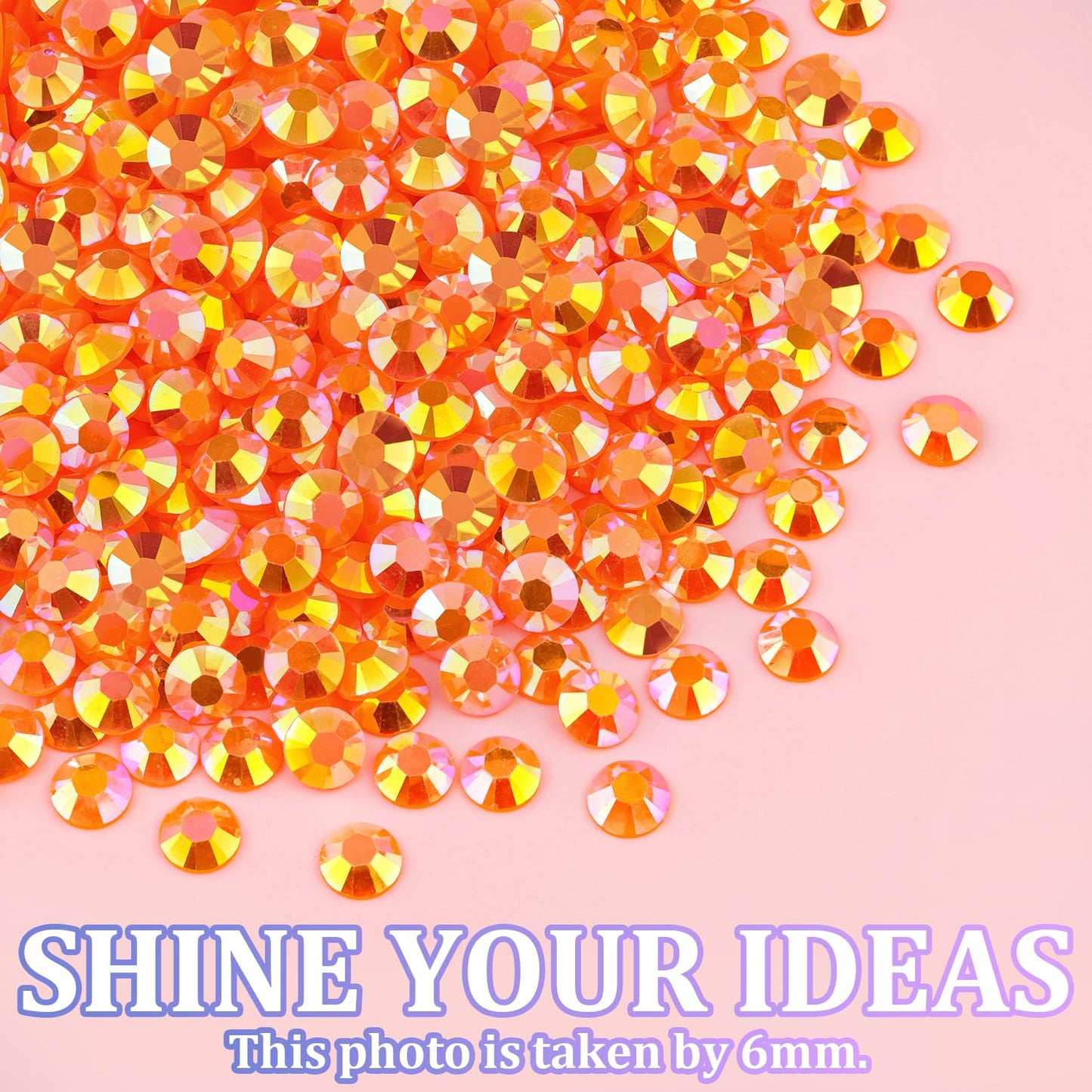 25000Pcs Resin Rhinestones with Tweezers for Crafting, Orange AB 2-6mm Mixed Sizes Non Hotfix Flatback Gems, Bedazzling Crystal for DIY Craft Clothing Mugs Tumblers Shoes Fabric Decor Nail Art