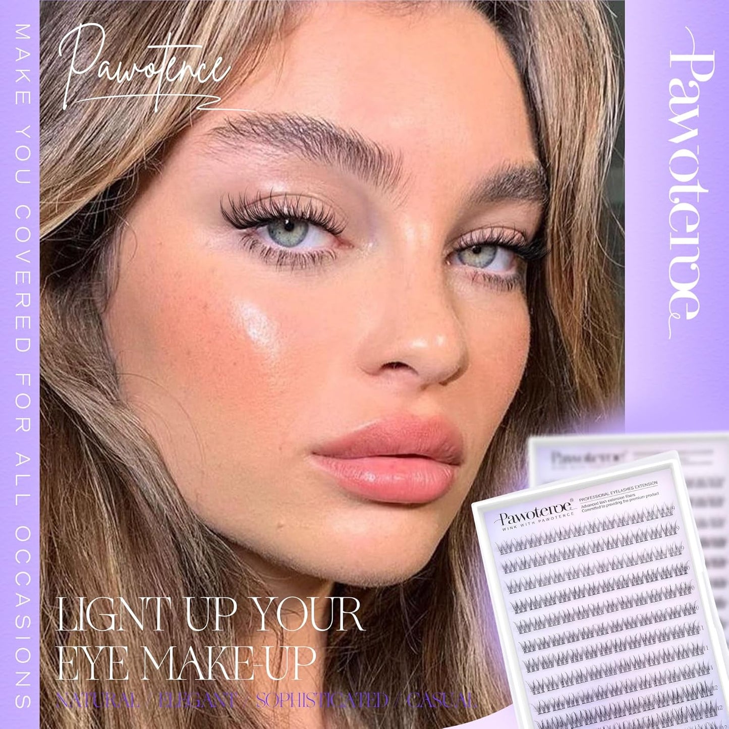 Pawotence Natural Lash Clusters Wispy Cluster Eyelash Extensions 144pcs Eyelash Clusters 9-12mm Individual Lashes Extension DIY Soft C Curved Lashes Clusters