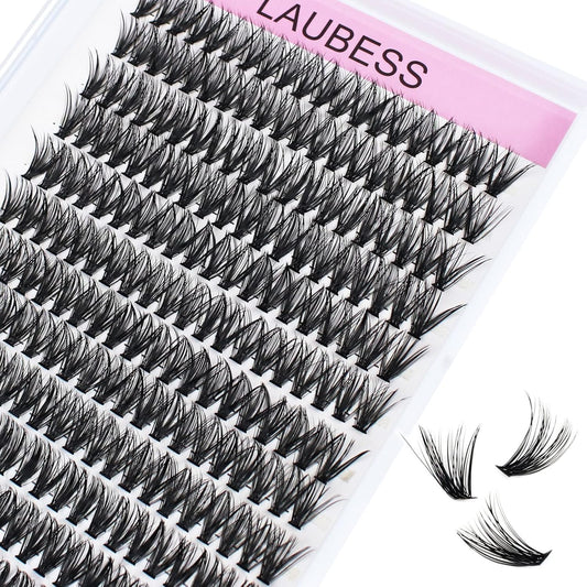 Lash Clusters LAUBESS Individual Lashes Waterproof Eyelash Clusters Black Cluster Eyelash Extensions Soft Cluster Lashes DIY at Home (40D-D-12)