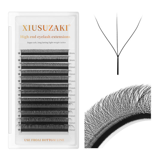 W Lash Extensions Supplies 3D Eyelash Extensions W Shape 0.07mm Thickness C Curl 15mm Premade Fans Easy Fan Lashes Volume Matte Black 12 Rows Crisscross Eye Lashes(W-3D-0.07-C,15mm)