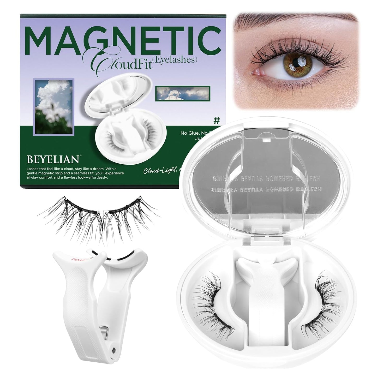 BEYELIAN Portable Magnetic Eyelashes with Applicator All-In-One Box,Upgrade Soft Magnetic Lashes Natural Look, Reusable No Glue Needed Fale Eyelashes for Eye (Lightweight & Comfortable)