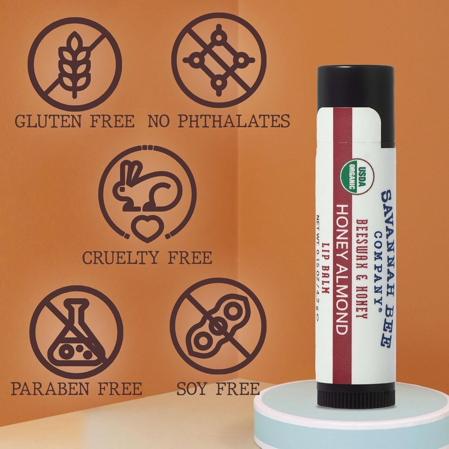 Savannah Bee Lip Balm Hanger 0.15 oz - Invigorating Mint Flavor - Natural Ingredients for Supple, Soft Lips - Convenient Hanger Design (.15 Oz, Honey Almond)