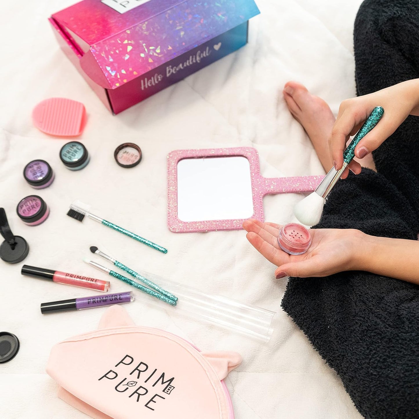 Prim and Pure Ultimate Mineral Kids Makeup Gift Set | Perfect for Play Dates & Birthday Parties | Kids Safe Eyeshadow Makeup – Mineral Blush | Organic & Natural Makeup Kit for Kids| Made in USA