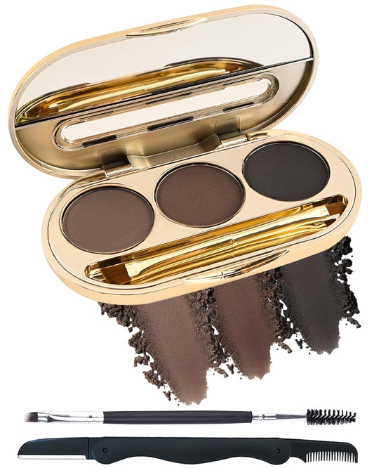 Eyebrow Powder Makeup Kit-3 Colors Eye Brow Tinting Powder Palette for Women Eyebrows Long-Lasting Waterproof, Dark Light Black Brown Brow Filler, Enhance & Define Brows, With Mirror, Brow Tool-Set 03