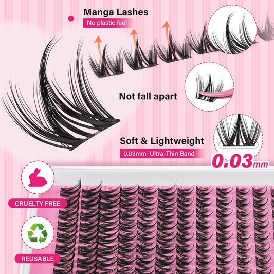 PRO LASHBEAUTY Manga Lash Clusters, Eyelash Clusters 8-18 Mixed Cluster Eyelash Extensions Mixed Lash Extension Reusable Soft & Comfortable (Nova,8-18mix)