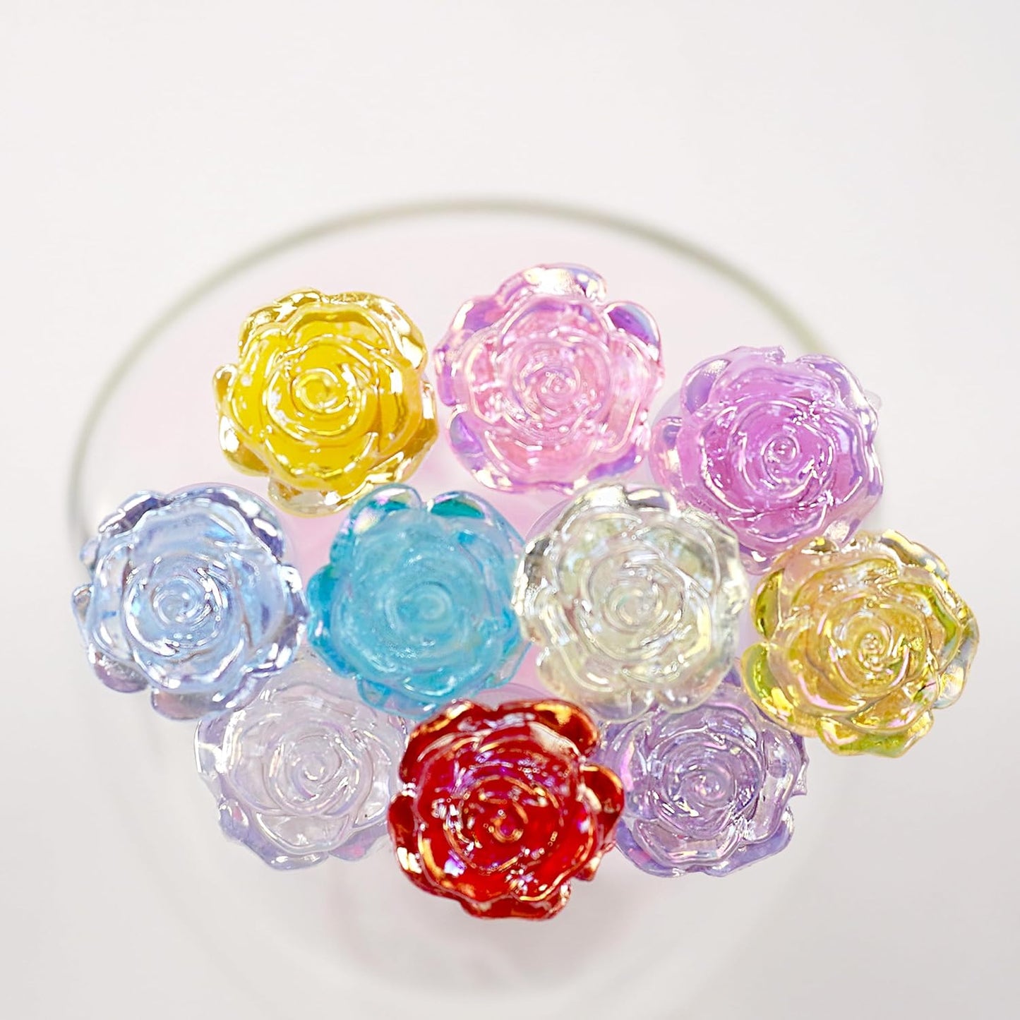 i-Laesh 10Pcs Diamond Disposable Mascara Wands with Tube - Spoolies for Eyelash Extensions, Cleaning & Brow Makeup - Multi-Color Applicator Set (3D Rose)