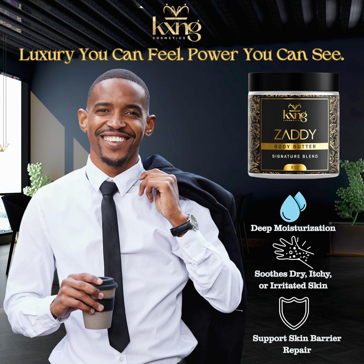 KXNG Cosmetics, Body Butter, Organic Skin Care for Men and Women, Body Moisturizer Lotions and Creams, Raw Shea Butter, Cocoa Butter, Mango, Coconut Oil, Hand, Foot, All Skin Types (Zaddy XL)